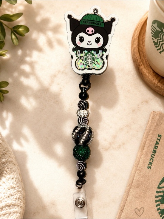 Starbucks Other - Starbucks Kuromi Beaded Badge Reel - Black & Green